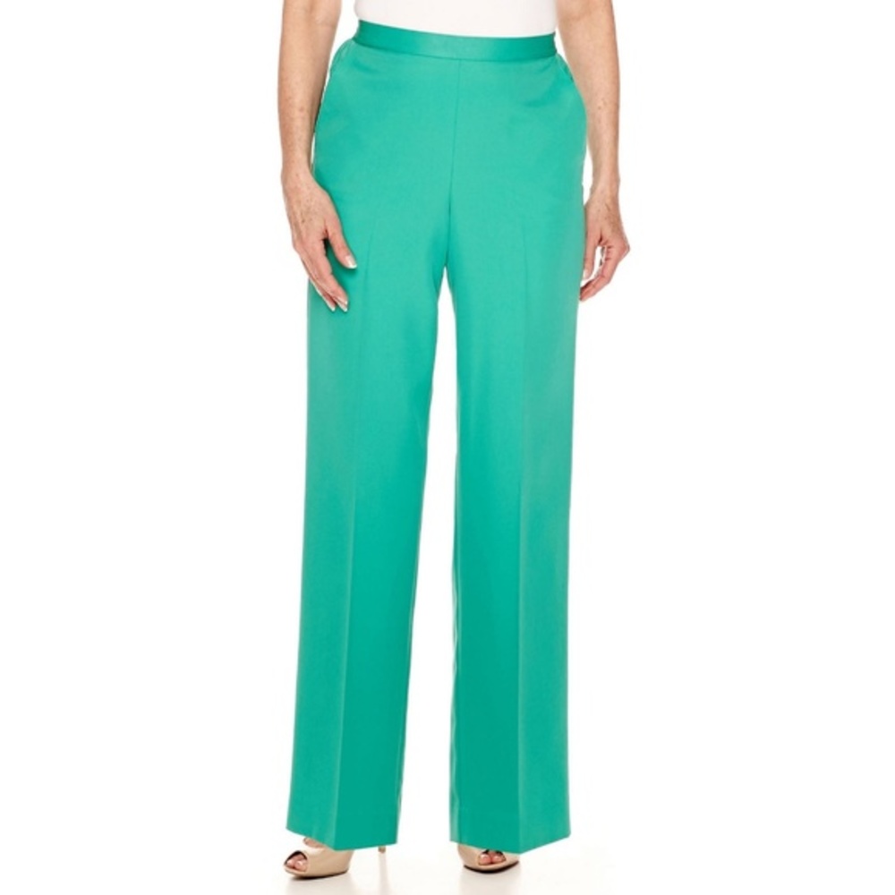 NWT Womens Petite Size 12P 14P Alfred Dunner Green Pull On Proportioned Pants